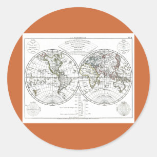 1806 Atlas Map: La Mappemonde von Eustache Hérisso Runder Aufkleber