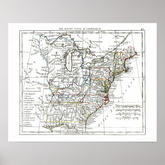 1806 Karte - Les Etats Unis d'Amrique Poster (Vorne)