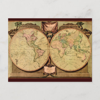 1808 Kapitän Cooks Doppelhalbkugel Weltkarte Postkarte
