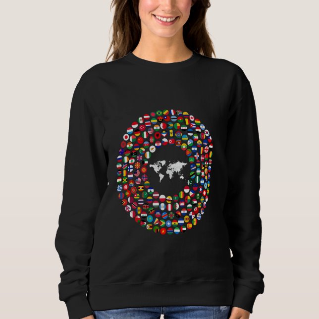 180 Flaggen, Weltflaggen, Weltkarte mit Flaggen. Sweatshirt (Vorderseite)