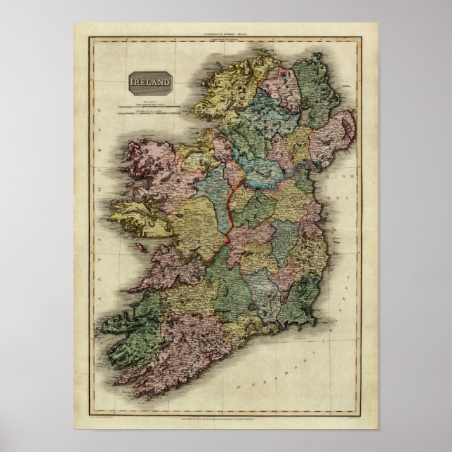 1813 Ireland Map von John Pinkerton Poster (Vorne)