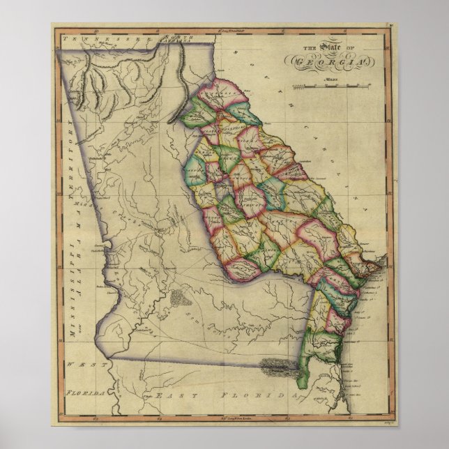 1817 Der Staat Georgiens aus Samuel Lewis Atlas Poster (Vorne)