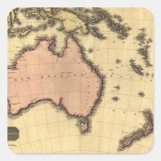 1818 Australasia Map - Australia, New Zealand Quadratischer Aufkleber (Vorderseite)
