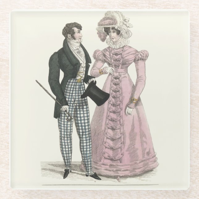 1823 Die antike Hochzeitsmännin-Mode Glasuntersetzer (Vorderseite)