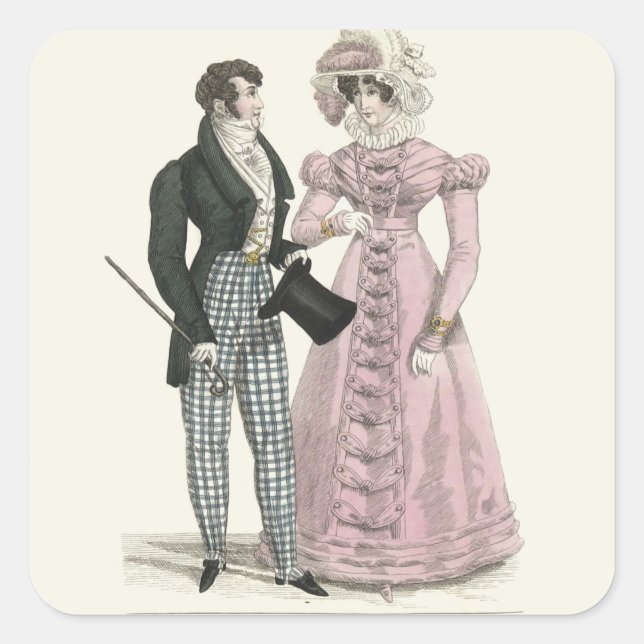 1823 Die antike Hochzeitsmännin-Mode Quadratischer Aufkleber (Vorderseite)