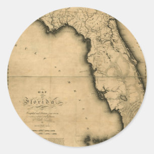 1823 Karte von Florida Runder Aufkleber