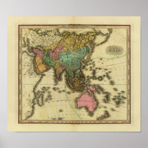 1825 Karte Asiens von Henry Tanner Poster