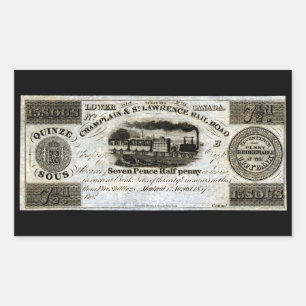 1837 kanadische Eisenbahnwährung Rechteckiger Aufkleber