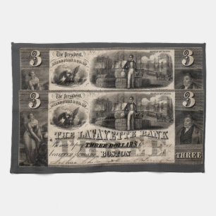 1837 Lafayette Bank Drei Dollar Note Küchentuch