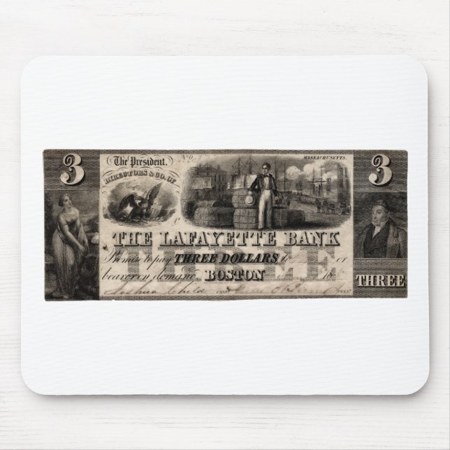 1837 Lafayette Bank Drei Dollar Note Mousepad (Vorne)