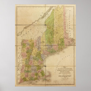1839 Karte der Staaten in Maine & New England Poster