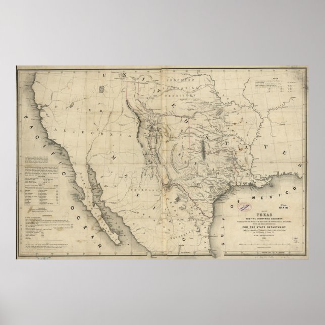1844 Karte der Republik Texas und der angrenzenden Poster (Vorne)