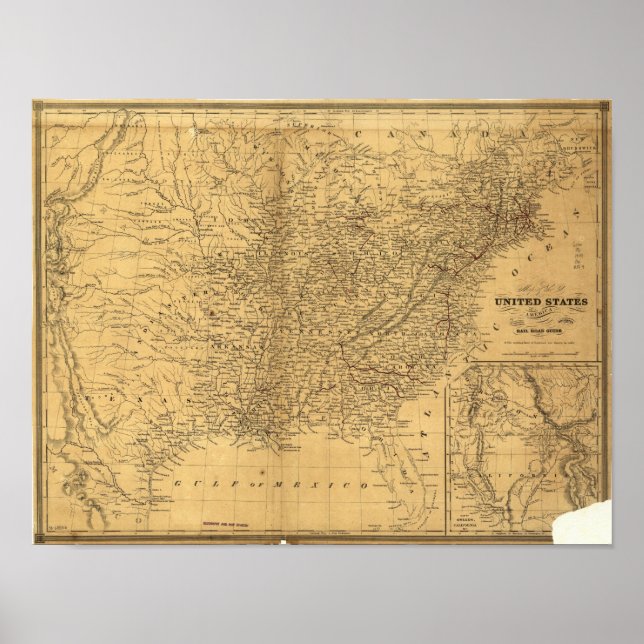 1847 Antique Rail Map der Vereinigten Staaten Poster (Vorne)