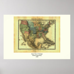 1848 Thunot Duvotenay Karte: Etats-Unis & Mexique Poster