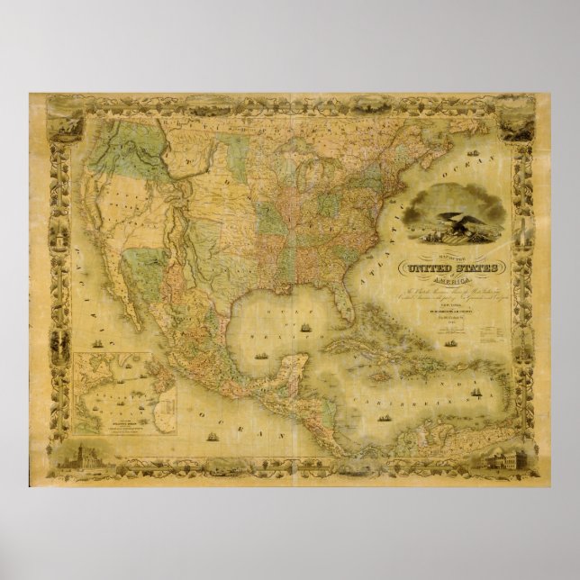 1849 Map of the United States Poster (Vorne)