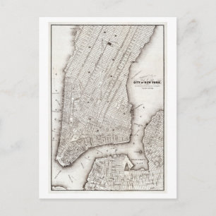 1850 Antique Map of Manhattan, New York Postkarte