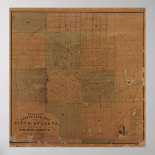 1850er-Karte Unterteilungen der Stadt Atlanta Geor Poster