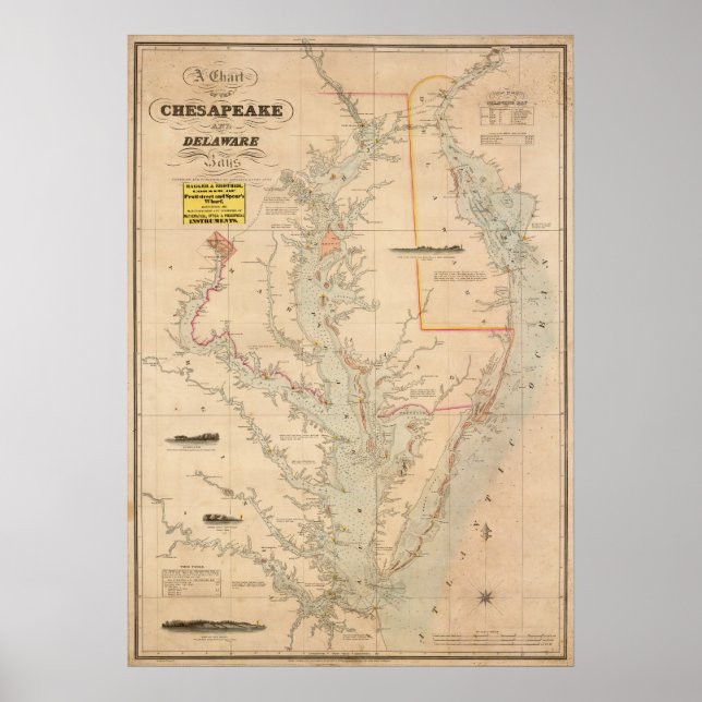 1852 Übersicht über die Buchten Chesapeake und Del Poster (Vorne)