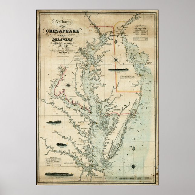1852 Übersicht über die Buchten Chesapeake und Del Poster (Vorne)