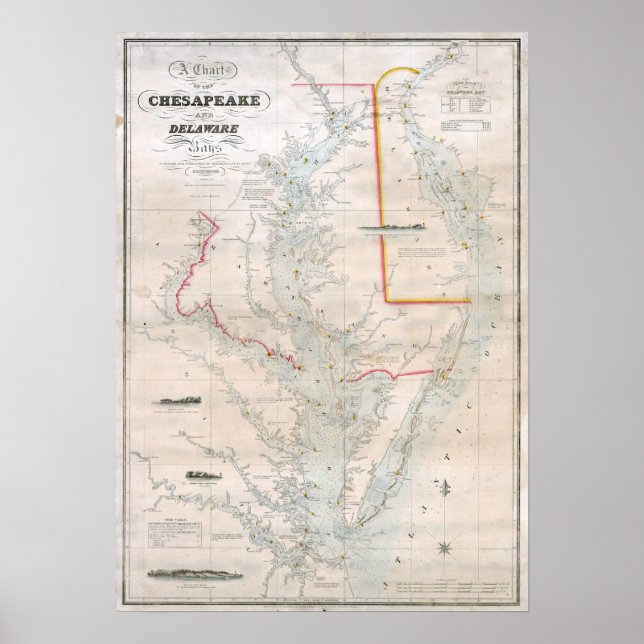 1852 Übersicht über die Buchten Chesapeake und Del Poster (Vorne)
