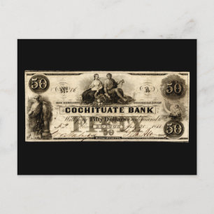 1853 Cochituate 50 Dollar Note Postkarte