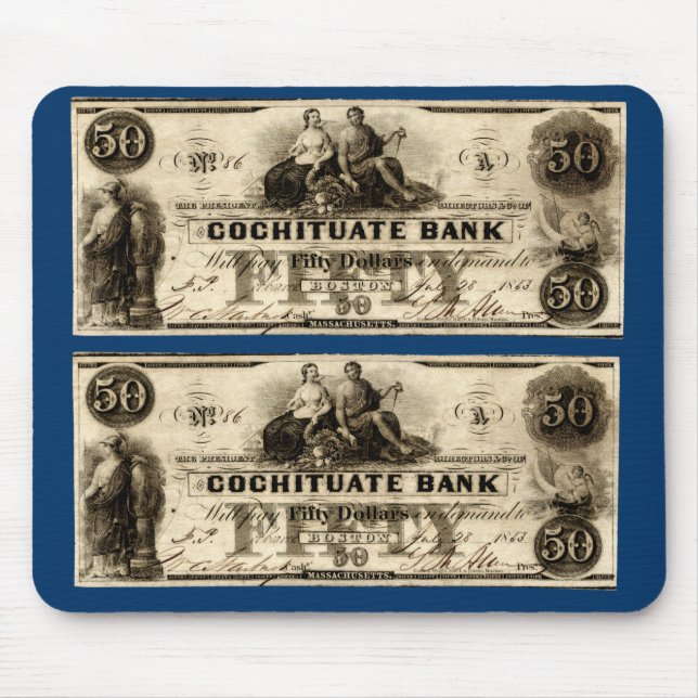 1853 Cochituate Fünfzig-Dollar-Note Mousepad (Vorne)
