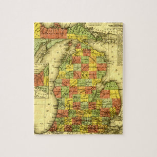 1853 Lebendige Karte von Michigan Zeigt wahre Treu
