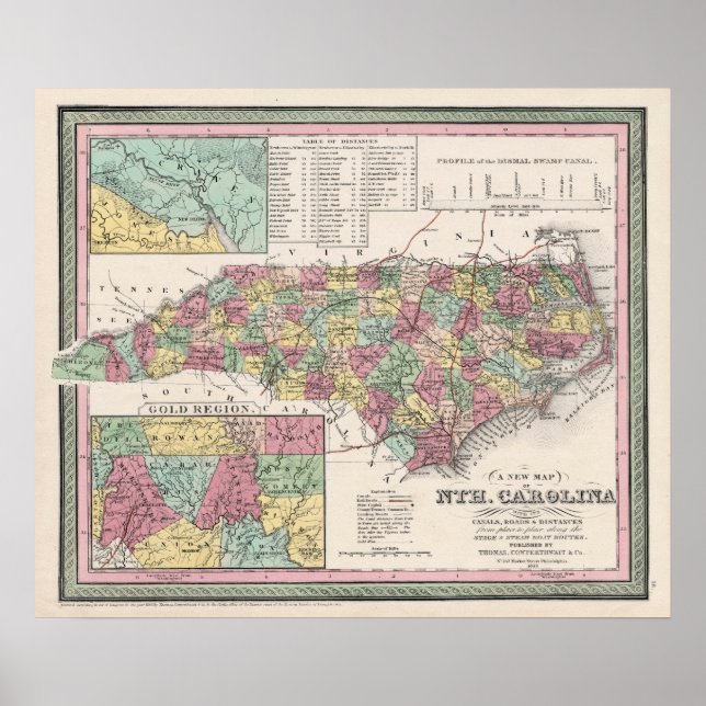 1853 North Carolina, Karte, Vintag Poster (Vorne)