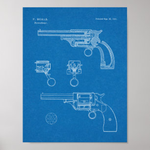 1854 Revolver Patent Kunst Zeichnung Druck Poster
