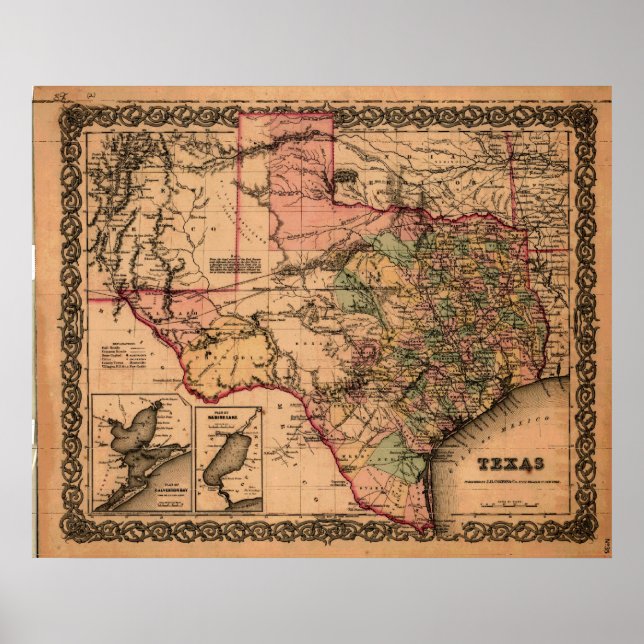 1855 Karte von Texas Poster (Vorne)