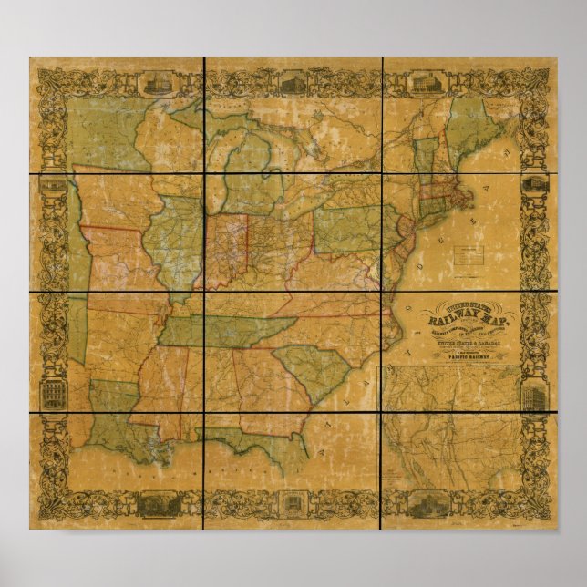 1856 Antique Railroad Map of the United Staaten Poster (Vorne)