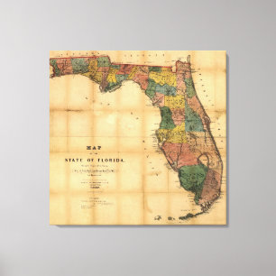 1856 Karte des Staat Florida durch Kolumbus Gezeic Leinwanddruck