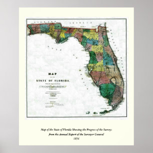 1856 Karte des Staat Florida durch Kolumbus Gezeic Poster