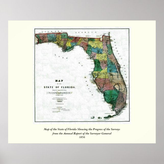 1856 Karte des Staat Florida durch Kolumbus Gezeic Poster (Vorne)