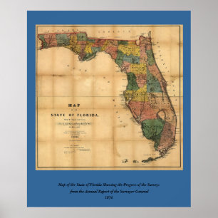 1856 Karte des Staat Florida durch Kolumbus Gezeic Poster