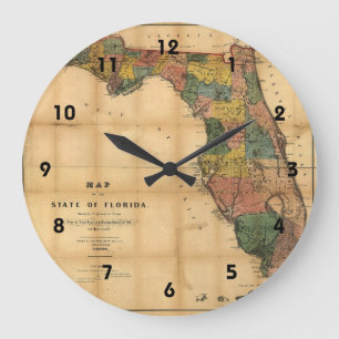 1856 Karte des Staates Florida von Columbus Drew Große Wanduhr