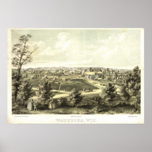 1857 Waukesha, WI-Vogel-Augen-Ansicht-panoramische Poster