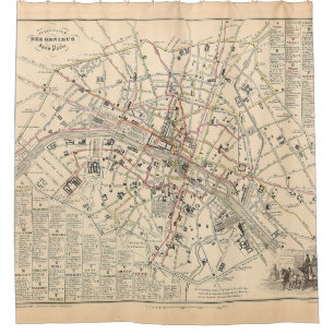 1858 Karte: Itineraire des Omnibus dans Paris Fran Duschvorhang