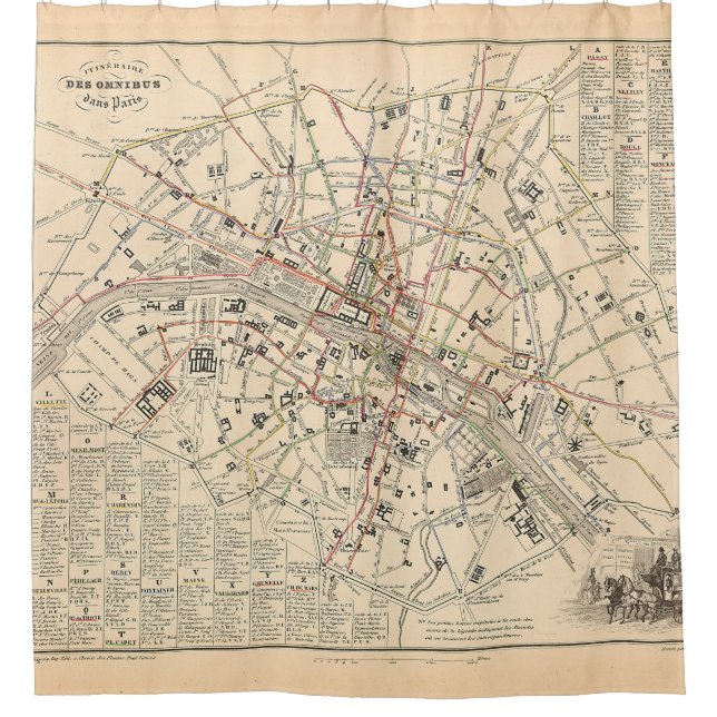 1858 Karte: Itineraire des Omnibus dans Paris Fran Duschvorhang (Vorderseite)