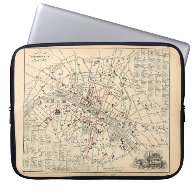 1858 Karte: Itineraire des Omnibus dans Paris Fran Laptopschutzhülle (Vorderseite)