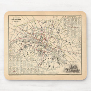 1858 Karte: Itineraire des Omnibus dans Paris Fran Mousepad