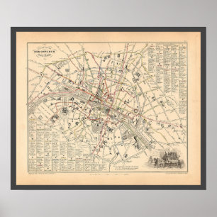 1858 Karte: Itineraire des Omnibus dans Paris Fran Poster
