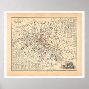 1858 Karte: Itineraire des Omnibus dans Paris Fran Poster