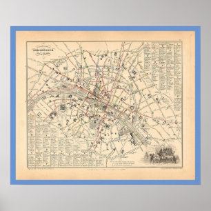 1858 Karte: Itineraire des Omnibus dans Paris Fran Poster