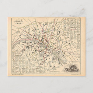 1858 Karte: Itineraire des Omnibus dans Paris Fran Postkarte