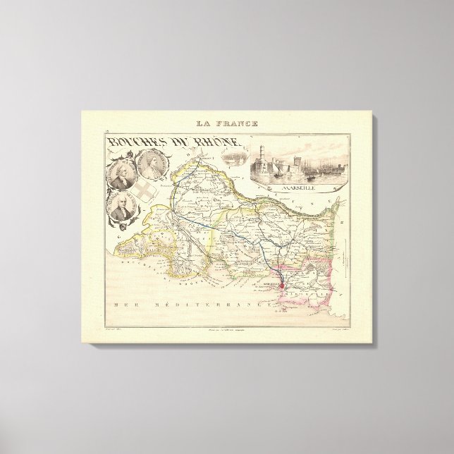 1858 Karte von Bouches du Rhone Department, Frankr Leinwanddruck (Vorderseite)