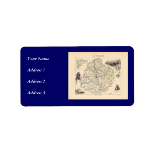 1858 Karte von Sarthe-Abteilung, Frankreich Adressaufkleber