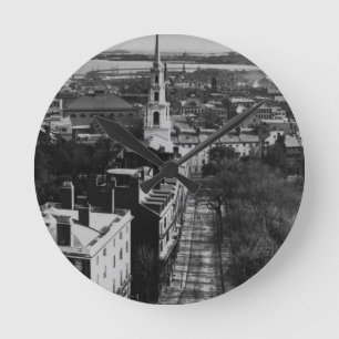 1859: Eine Ansicht von Boston vom Staats-Haus Runde Wanduhr