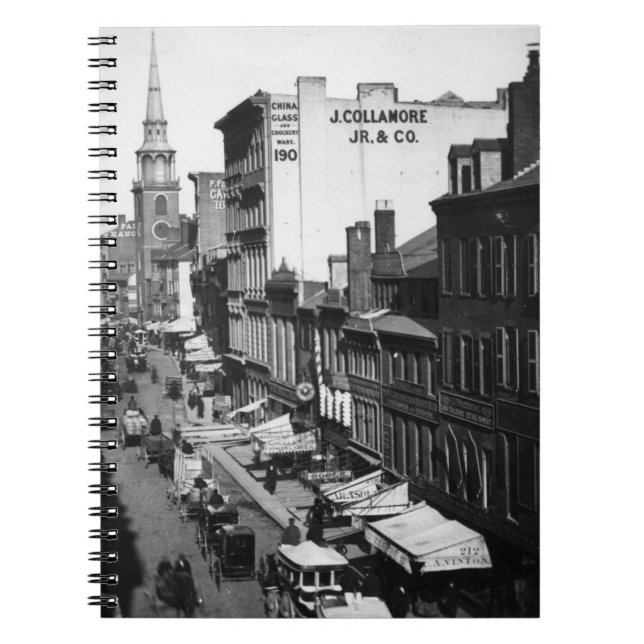 1859:  Verkehr und Geschäfte auf Washington-Straße Notizblock (Vorderseite)