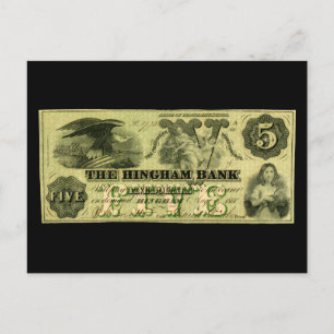 1860 Hingham Massachusetts 5 Dollar Note Postkarte